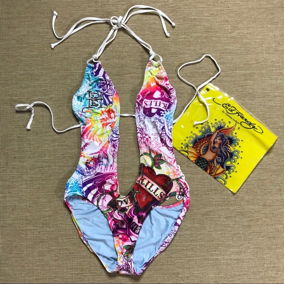Ed Hardy Embellished Monokini One Piece 
